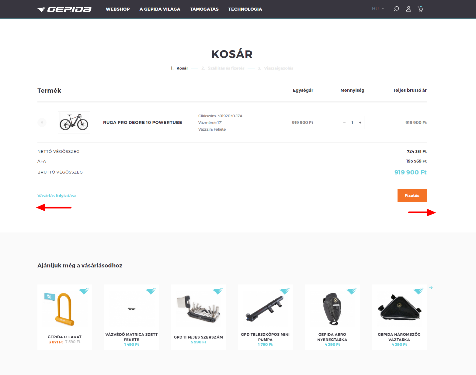 Gepida Webshop kosár