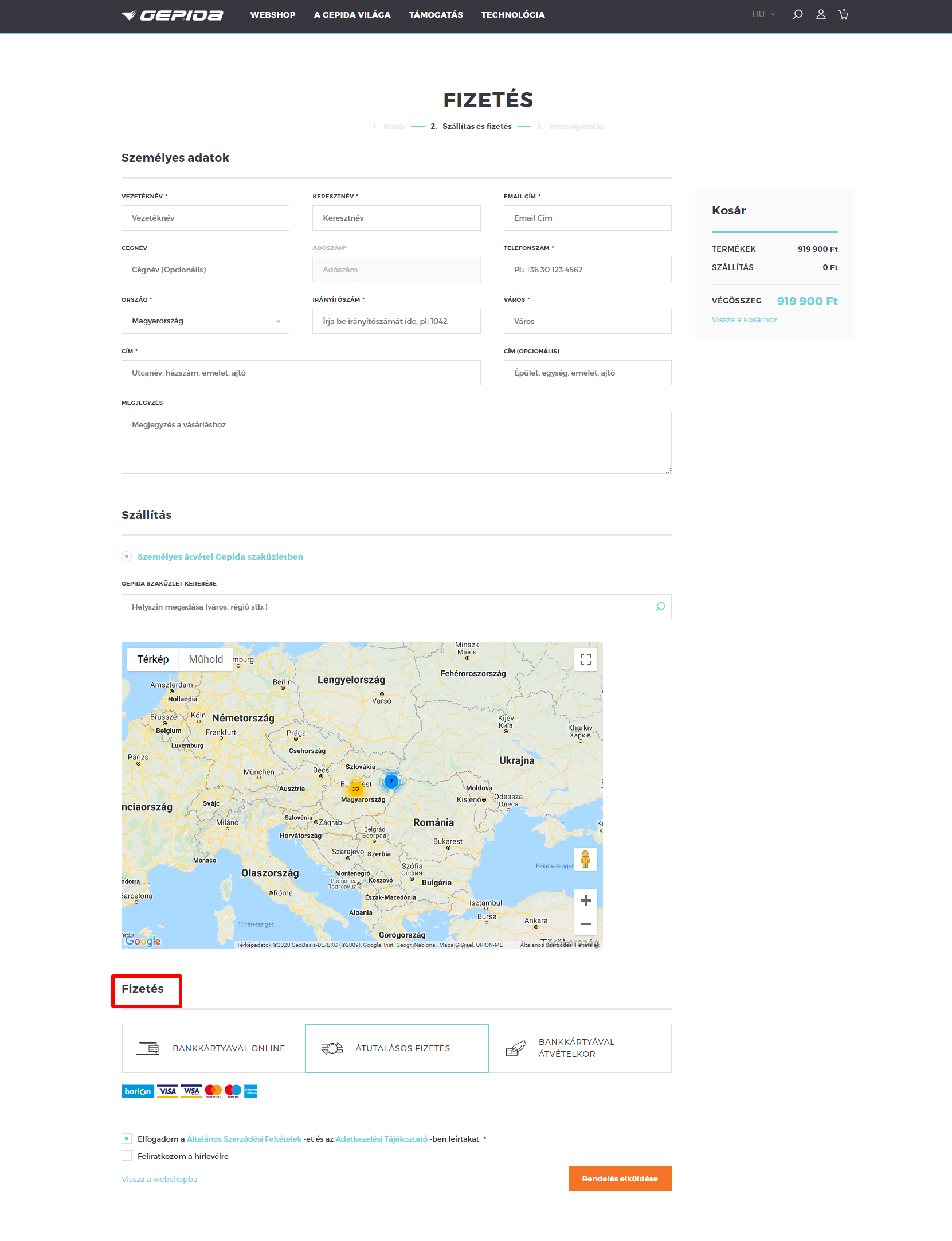 Gepida Webshop - fizetés